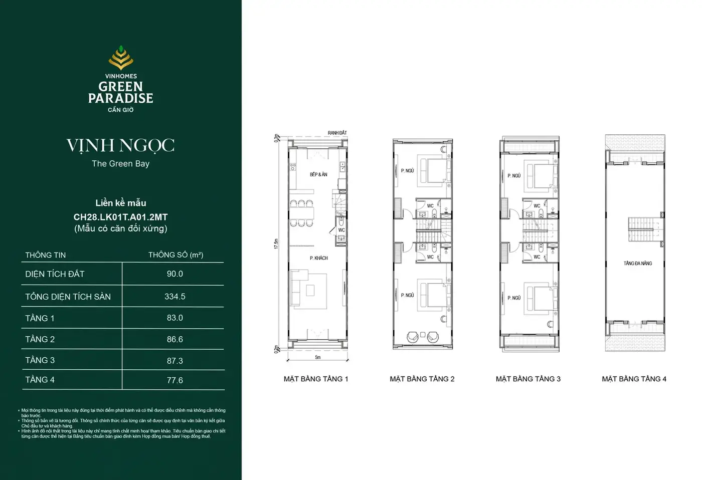 Mặt bằng nhà liền kề khu Vịnh Ngọc 1 - Vinhomes Green Paradise Cần Giờ