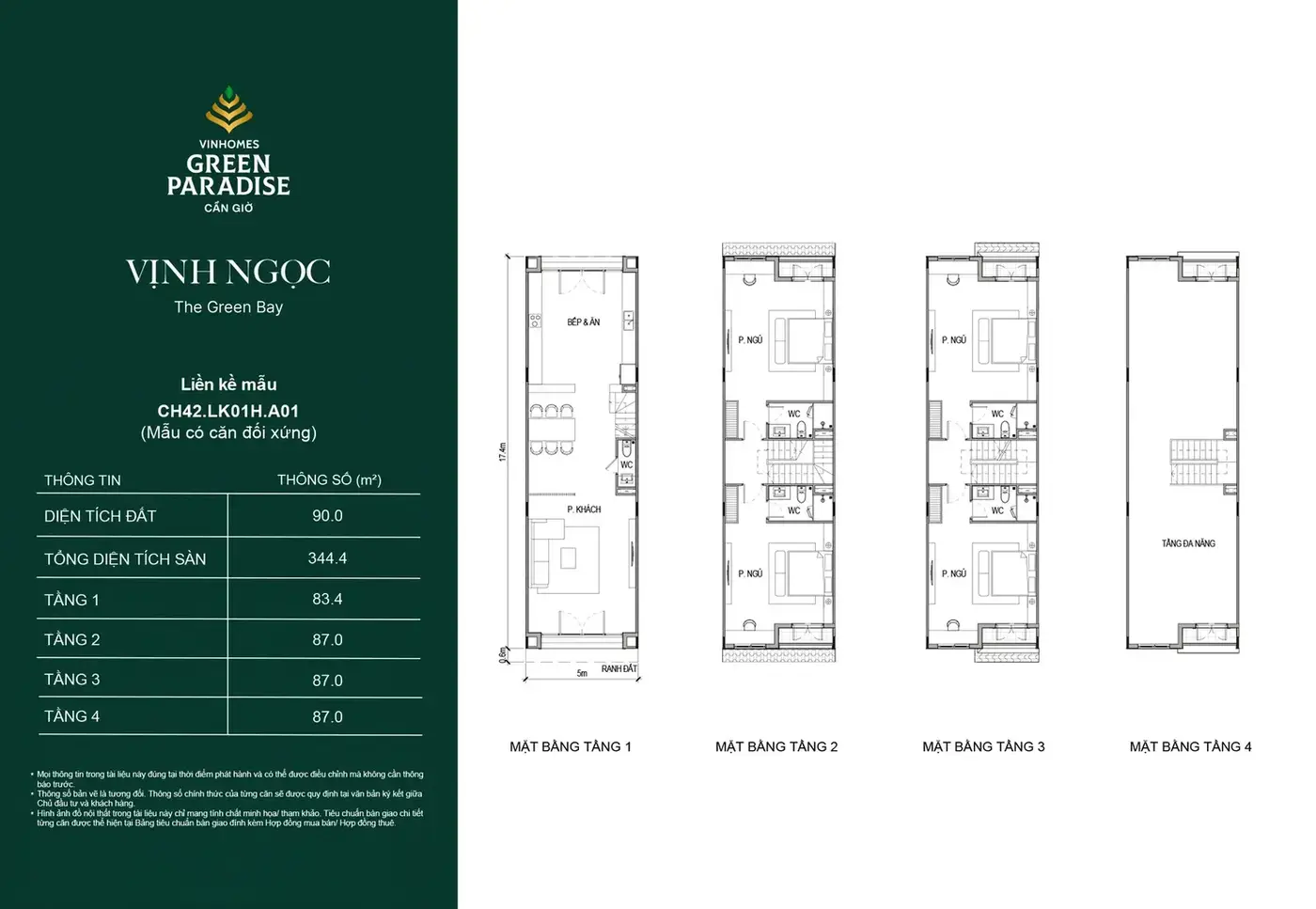 Mặt bằng nhà liền kề khu Vịnh Ngọc 2 - Vinhomes Green Paradise Cần Giờ