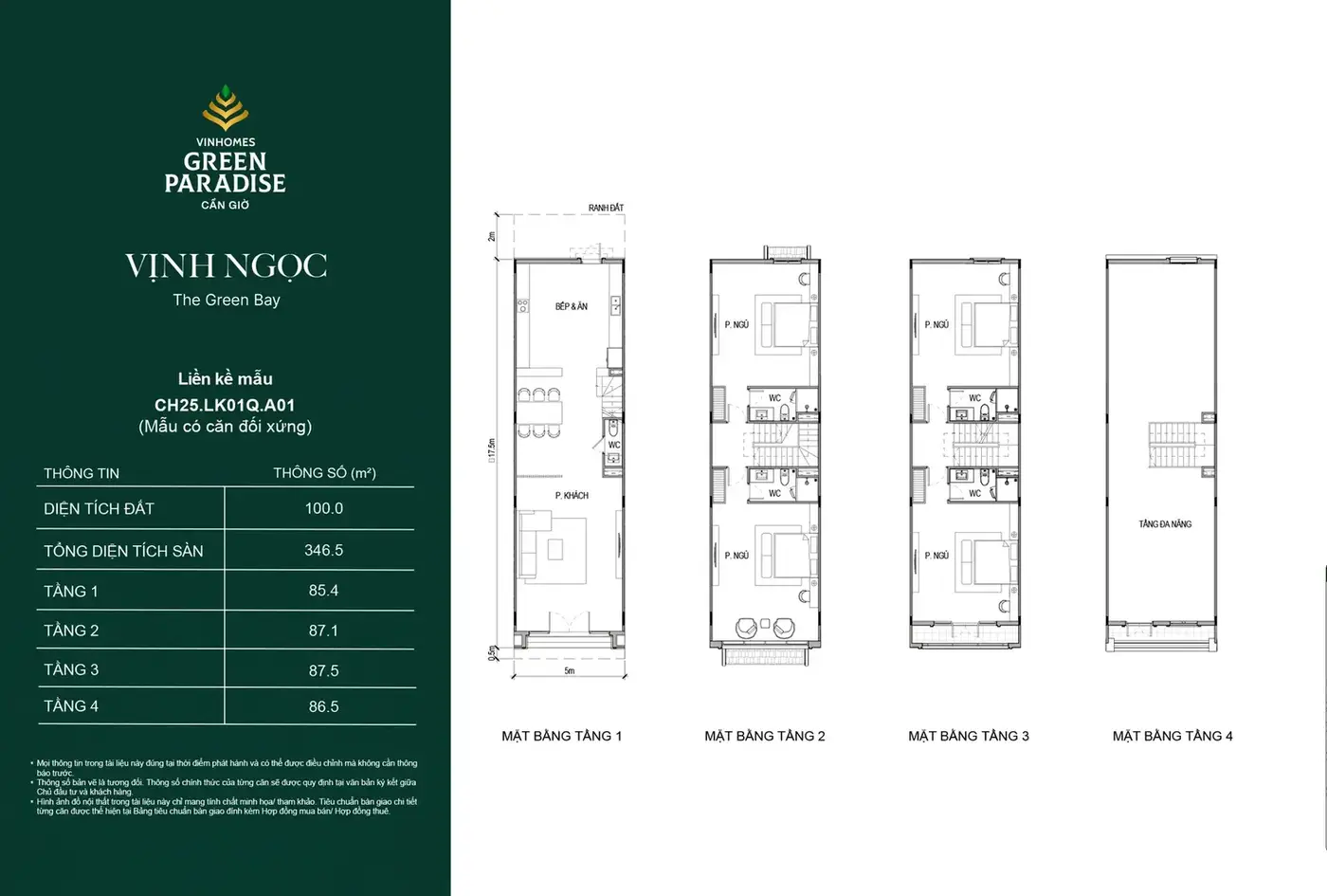 Mặt bằng nhà liền kề khu Vịnh Ngọc 3 - Vinhomes Green Paradise Cần Giờ