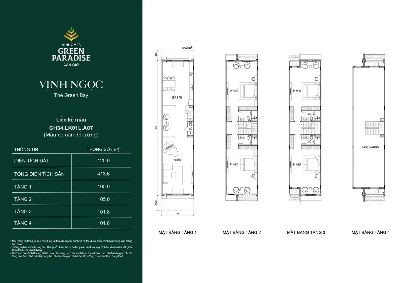 Mặt bằng nhà liền kề khu Vịnh Ngọc 4 - Vinhomes Green Paradise Cần Giờ