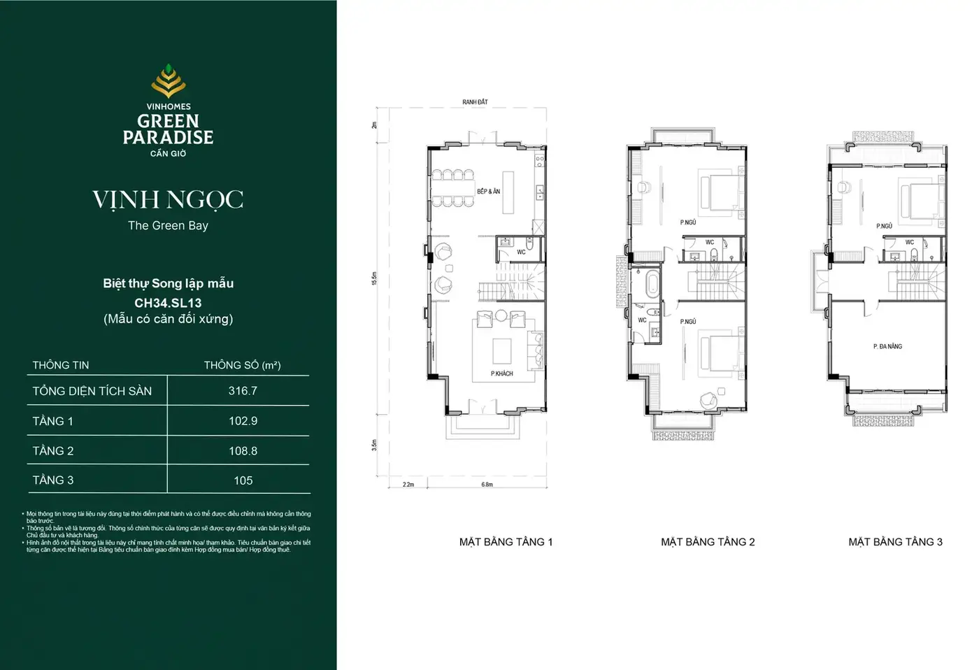 Mặt bằng biệt thự song lập khu Vịnh Ngọc 2 - Vinhomes Green Paradise Cần Giờ